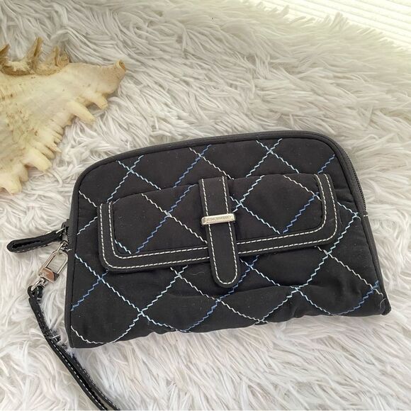 VERA BRADLEY Multipurpose‎ Quilted Zip Pouch Wristlet black w/ blue stitch small - Picture 1 of 5